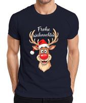 Merry Christmas Reindeer Rudolph Red Nose Santa Hat Funny Unisexs Tshirt S