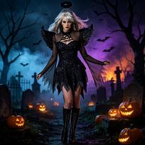 Women's Halloween Costume Set - Devil Witch Dress with for Role Play Party L juoda