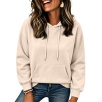 Women's Casual Hoodie Color Drop Shoulder Long Sleeve Pullover L smėlis