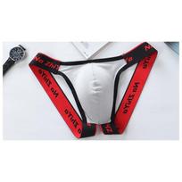 Men's front pocket thong pure cotton wide rubber band nightclub free sexy pants M šviesiai pilka spalva