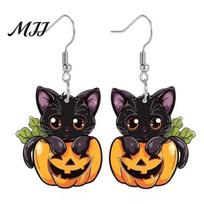 Creative Halloween Gift Black Cat Pumpkin Dangle Earrings, Cute Cartoon Animal Drop Jewelry Non-fading Earrings for Women Girls, Novelty Holiday Party A