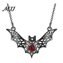 Bat Charm Necklace Gothic Pendant Faux Ruby Hollow-out Halloween Jewelry for Women Lovers Costume Party 1pc