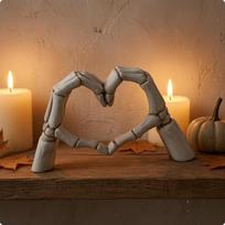 Skeletal Palm and Heart Figurine Resin Bone Statue 3D Love Hand White