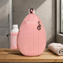 Oval Racket Bag Front Zip Pocket Quilted Padded Pink