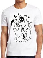 Death Rides On Cat Grim Reaper Halloween Funny Meme Gift Tee T Shirt M681 L