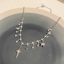 Exquisite Rhinestone Cross Tassels Star Pendant Necklace For Women Girls Fashion Necklaces Clavicle Chain Party Jewelry Gifts onesize