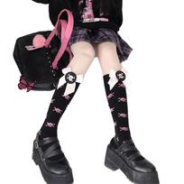 Soft Knee High Socks Lovely Cute Skull Bow Socks Lolita Sweet Japanese Stockings Breathable Calf Socks for Women Girls 1