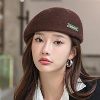 Women's Large Circumference Retro Woolen Warm Beret Hat One Size kava