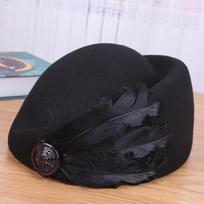Women's Hat Vintage Feather Beret - Women's Autumn Winter Trendy Versatile Hat - British Style Woolen Stewardess Hat M (56-58cm) juoda