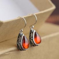 New Style Earrings - Drop-shaped Vintage Distressed Earrings - Ethnic Style Ancient Earrings 1 pair raudona