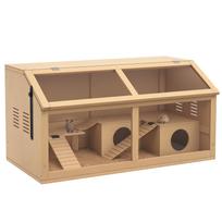 Hamster Cage, Wooden Small Animal Cage for Gerbils, Mice w/ Suspension Bridge, Openable Top, Hut, 85 x 45 x 44cm Nature 85 x 45 x 44 cm