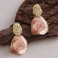 Light Pink Geometric Pendants Women's Drop Earrings Folded Top Gold Metal Dangle Earrings Sweet Korean Fashion Ear Jewery