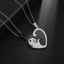 Stainless Steel Heart Shape Hug Cute Pet Cat Pendant Necklace Women Girls Fashion Jewelry Couple Gift
