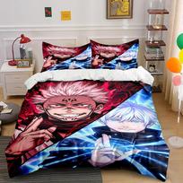 Anime Print Bedding Set with Red and Blue Design Bedding set (1 duvet cover, 2 pillowcases, duvet not included) 135x200cm