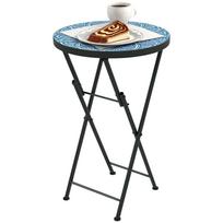 Mosaic Garden Table, Foldable Round Patio Table with Metal Frame and Ceramic Tabletop, Mosaic Pattern, Blue 35.5 x 35.5 x 55 cm mėlyna