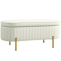 Storage Bench with Flip Lid and Storage Space, Fabric Cover, Metal, Cream White+Gold 108 x 44 x 43.5 cm