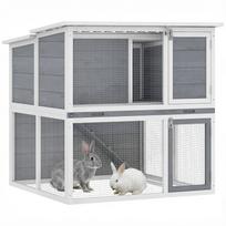 Rabbit Hutch 2-Tier Wooden Rabbit Cage with Weatherproof Hinged Roof, Free-Range Enclosure, Ramp, 98x95x102.5 cm Grey 98 x 95 x 102.5 cm pilka