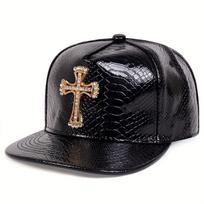 Men Cross Decoration PU Leather Baseball Cap Women Flat Top Hip Hop Caps Couple Outdoor Sports Hat Sun Hats