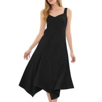 Women's Casual Fashion Round Neck Sleeveless Solid Irregular Hem Midi Dress L juoda