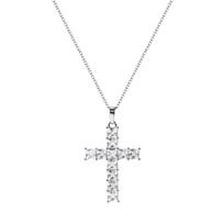 Copper Inlaid Zircon Cross Necklace, Trendy Classic Neutral Wind Cross Necklace