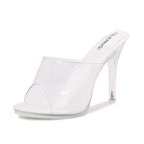 Transparent crystal heel high heel sandals fairy wind fine heel fish mouth cool slippers European and American summer new model catwalk sexy 35 balta