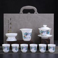 Ceramic white suet jade porcelain kung fu tea set business company high-end gifts