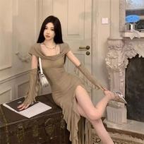 Dune Wasteland Hooded Dress Medium and Long Split Hip Wrap Skirt Irregular Sleeve Skirt S ruda