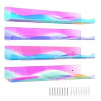 Pack of 4 Colorful Acrylic Floating Shelves Practical Acrylic Book Display Shelves Durable Floating Wall Storage Rack 1