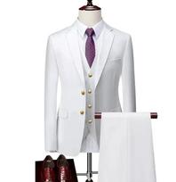 2025 New (Blazer+ Vest + Pants) Suit Men's Gentleman Fashion Slim Work Solid Color Plus Size Fair Dress Wedding Best Man Suit S balta