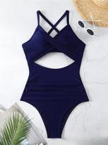 One Piece Swimsuit Women Sexy Hollow Out Cross Color Block Backless Tight Tie Swimwear Fashion Elegant Beach Vacation Bathing Suit S