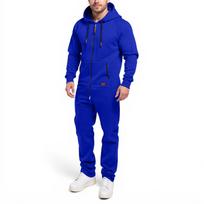 Men's Full Zip Hooded Jumpsuit Sweatshirt Long Sleeve Casual Loungewear with Drawstring and Pockets XL mėlyna