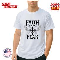 Faith Over Fear Christian Religious Cross  Wings Graphic T-Shirt Unisex Tee NEW XXL