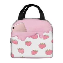 Pink Strawberry Ice Cream Pattern Insulated Lunch Box Leak-proof Thermal Cooler Lunch Bag for Men Women Kids Work Trip Picnic One Size