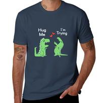 Trex Dinosaur Couple Hug Me Valentines Day Funny Tshirt Casual Simple Design Short Sleeve Shirt S