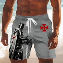 Men's Templar Cross Religious Pattern Casual Shorts Mid Waist Retro Daily Outdoor Drawstring Side Pockets for Summer M