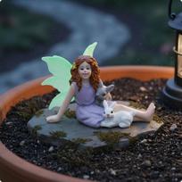 Girl and Hare Figurine Fantasy design Illuminated Fairy Ornament Charming Pixie Garden for