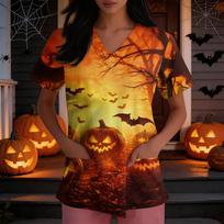 Women's Halloween Costume V Neck Side Split Short Sleeve Loose Fit Dress XL