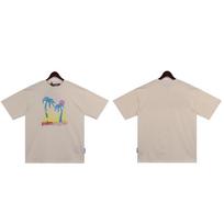 25S cross-border European and American tide brand palm angel sunset palm tree flame letter short-sleeved t-shirt men's and women's high street S