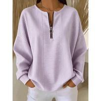 Women S Retro Casual Striped Long Sleeve Zip Shirt S violetinė