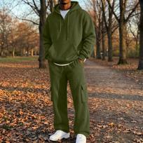 Men's Zip Up Hoodie and Cargo Jogger Pants 2 Piece Set for Casual Outdoor Sportswear L armijos žalia spalva
