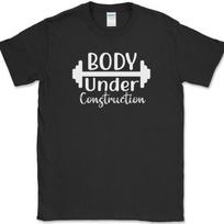 Body Under Construction T-Shirt Funny Gym Fitness Lifting Workout Text Tee L