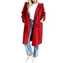 Women's Long Zip-Up Hoodie with Side Pockets for Casual Everyday Wear L raudona