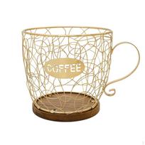 Coffee Cup Basket with Wooden Base Countertop Pod Holder Decorative for