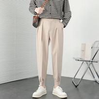 Korean Fashion Summer Solid Color High Waist Pleated Pants Men Breathable Lightweight Thin Casual Streetwear Straight Leg Trousers 29 juoda
