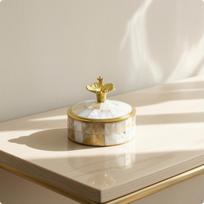 Decorative Jar with Lid Mosaic Lidded Storage Iridescent Container for Vanity, Shelf, Desk