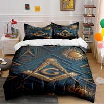 Masonic Symbol Design Blue Bedding Set Bedding set (1 duvet cover, 2 pillowcases, duvet not included) 135x200cm