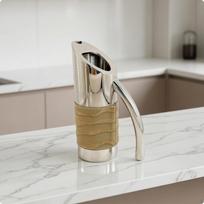 Teapot with Leather Wrap Polished Stainless Steel Curved Spout Tea Maker for Hosts, Tabletop
