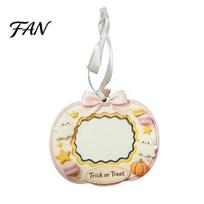 Desktop Picture Holder Mini Halloween Frame, Small Cute Ghost Pumpkin Photo Frame Ornament, Hanging Pendant Decorative Postcard for Tree, Mantel, A