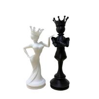 2pcs 3D Printed Chess Couple Statues Sculpture Creative Desktop Ornaments Decoration Queen King Statue Home Decoration