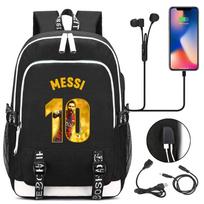 Pasaulio taurės žvaigždės spausdintas kuprinė su USB sąsaja, didelės talpos laisvalaikio kelioninė kuprinė Backpack black